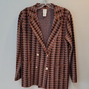 Joie Black and Brown Houndstooth Sweater Blazer